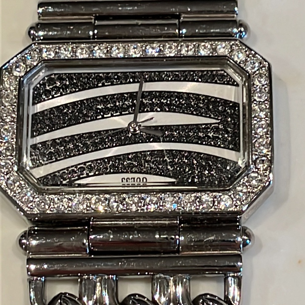 Vintage Guess Chain Watch with Crystal Accents and Zebra Watchface.